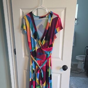 New York & Company Multicolor Geometric Wrap Dress